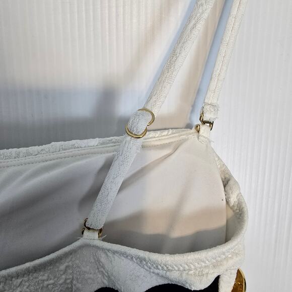 L'Agence Tory Bandeau One Piece Swimsuit Black White Gold Buttons S NEW - Picture 11 of 13